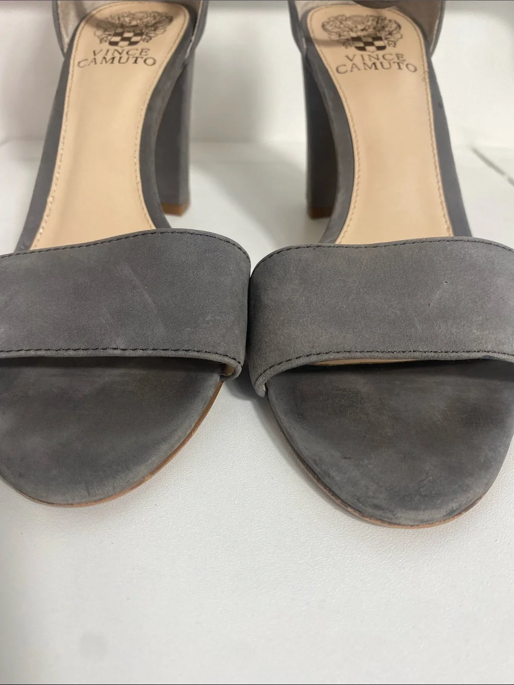 Vince Camuto Charcoal Suede Ankle-Strap Block Heels Size 7.5 M